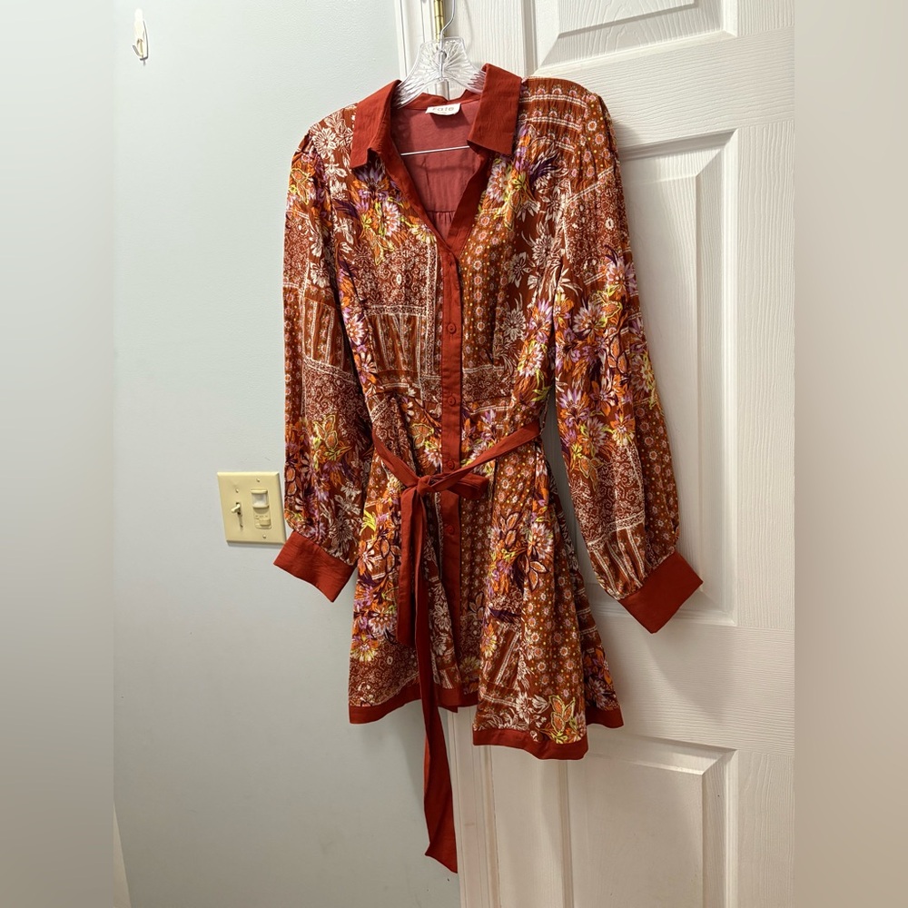 Fate Border Print Belted Button Down Mini Dress P… - image 2